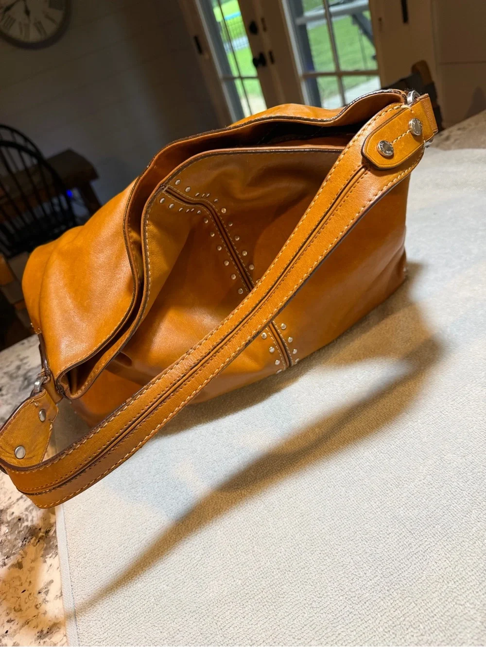 Michael Kors Cognac Leather Stud-Trim Shoulder Bag